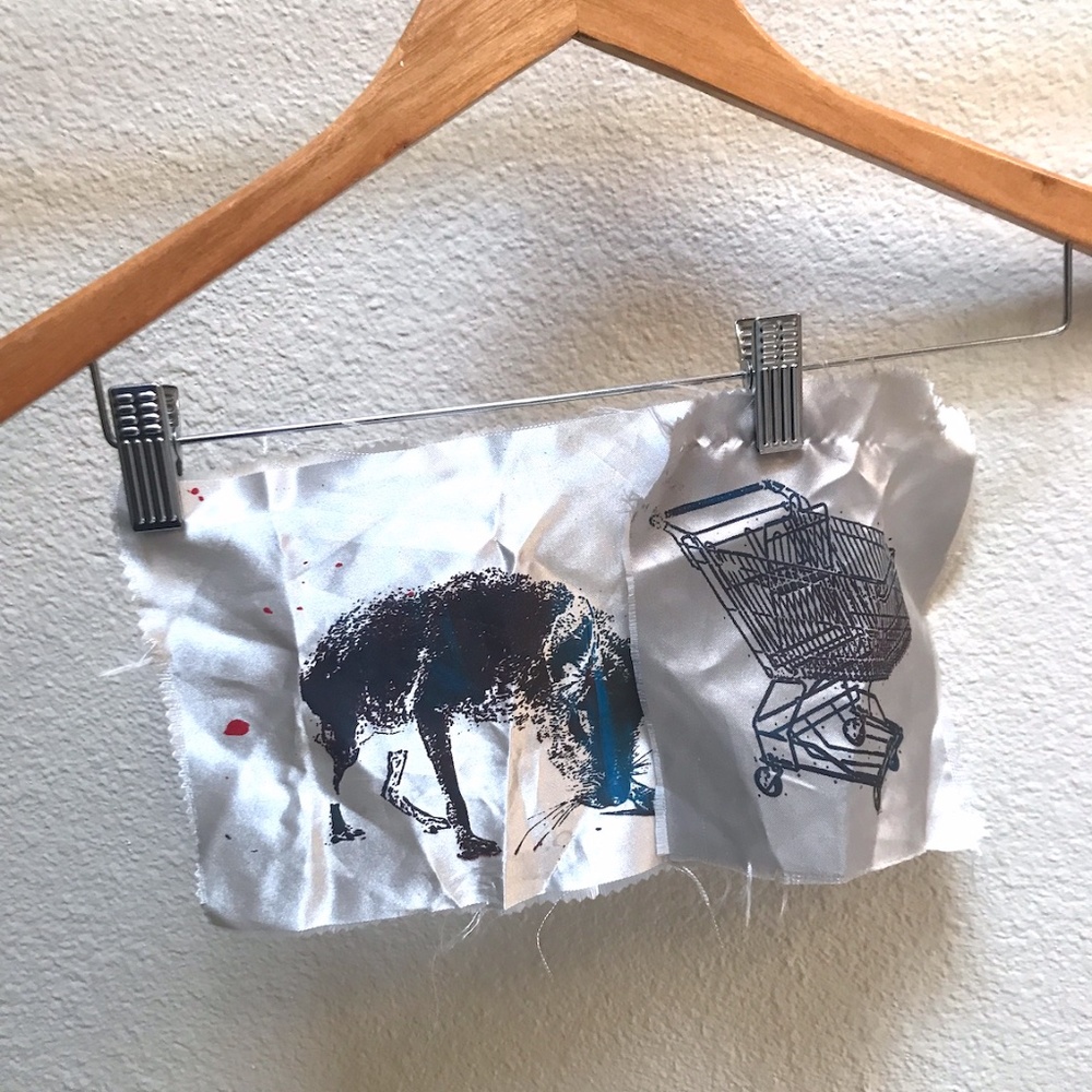 2 Satin Art Print Patches. Shopping cart & Warthog. Frame or use as patches. NEW